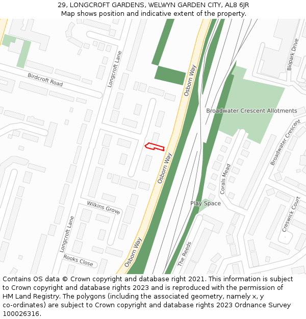 29, LONGCROFT GARDENS, WELWYN GARDEN CITY, AL8 6JR: Location map and indicative extent of plot