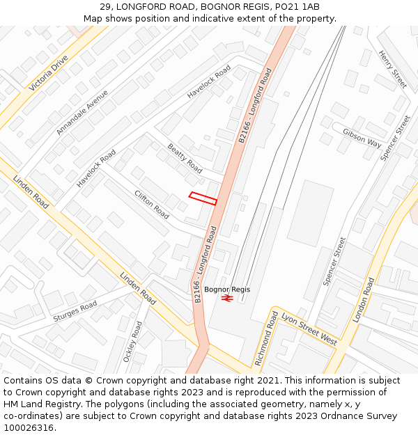 29, LONGFORD ROAD, BOGNOR REGIS, PO21 1AB: Location map and indicative extent of plot