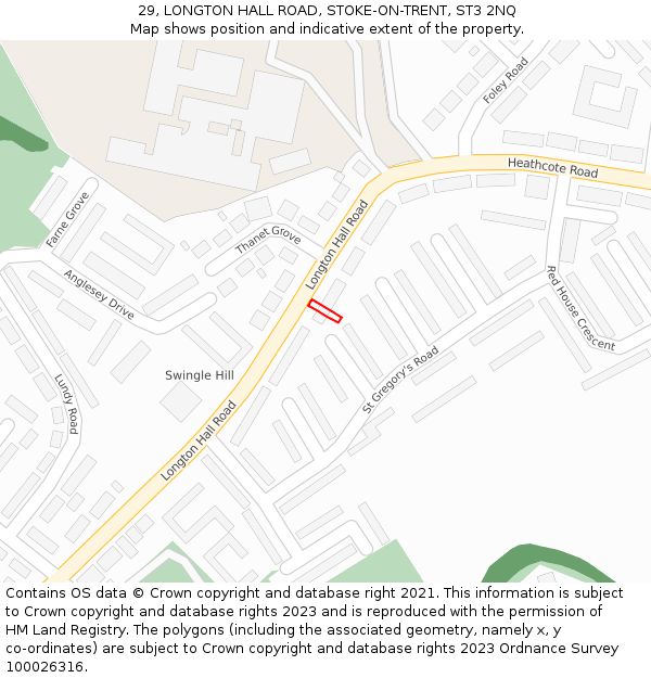 29, LONGTON HALL ROAD, STOKE-ON-TRENT, ST3 2NQ: Location map and indicative extent of plot
