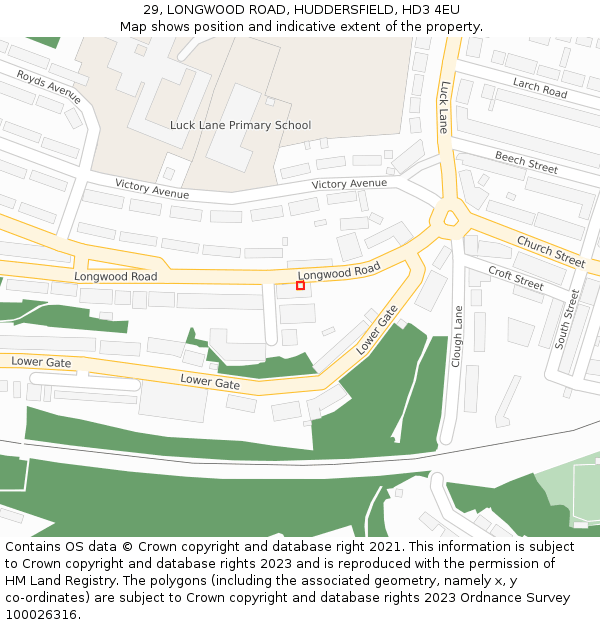 29, LONGWOOD ROAD, HUDDERSFIELD, HD3 4EU: Location map and indicative extent of plot
