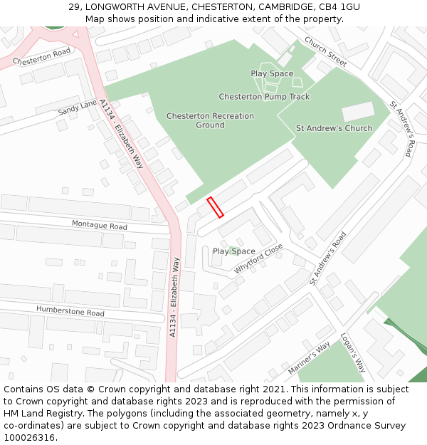 29, LONGWORTH AVENUE, CHESTERTON, CAMBRIDGE, CB4 1GU: Location map and indicative extent of plot