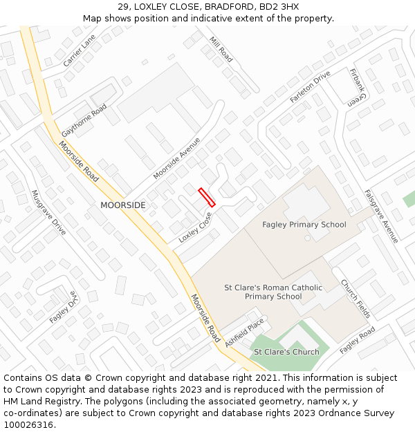 29, LOXLEY CLOSE, BRADFORD, BD2 3HX: Location map and indicative extent of plot