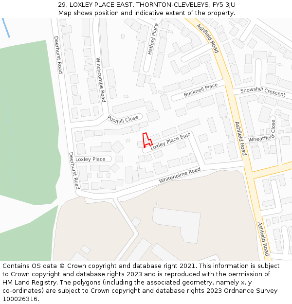 29, LOXLEY PLACE EAST, THORNTON-CLEVELEYS, FY5 3JU: Location map and indicative extent of plot