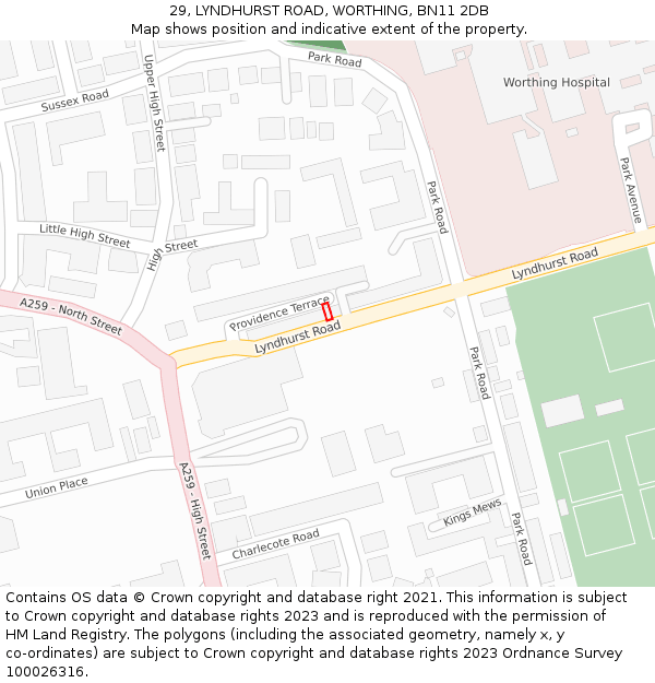 29, LYNDHURST ROAD, WORTHING, BN11 2DB: Location map and indicative extent of plot