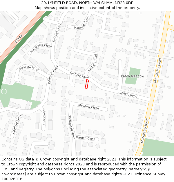 29, LYNFIELD ROAD, NORTH WALSHAM, NR28 0DP: Location map and indicative extent of plot