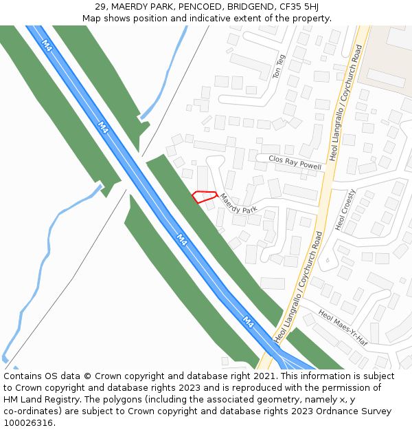 29, MAERDY PARK, PENCOED, BRIDGEND, CF35 5HJ: Location map and indicative extent of plot