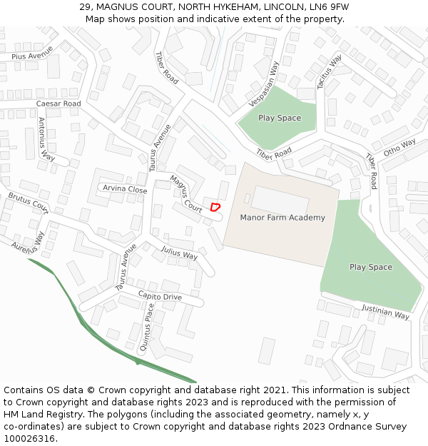 29, MAGNUS COURT, NORTH HYKEHAM, LINCOLN, LN6 9FW: Location map and indicative extent of plot