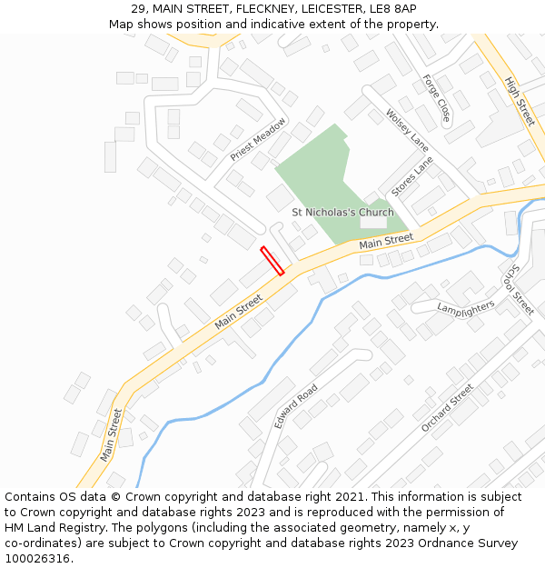 29, MAIN STREET, FLECKNEY, LEICESTER, LE8 8AP: Location map and indicative extent of plot
