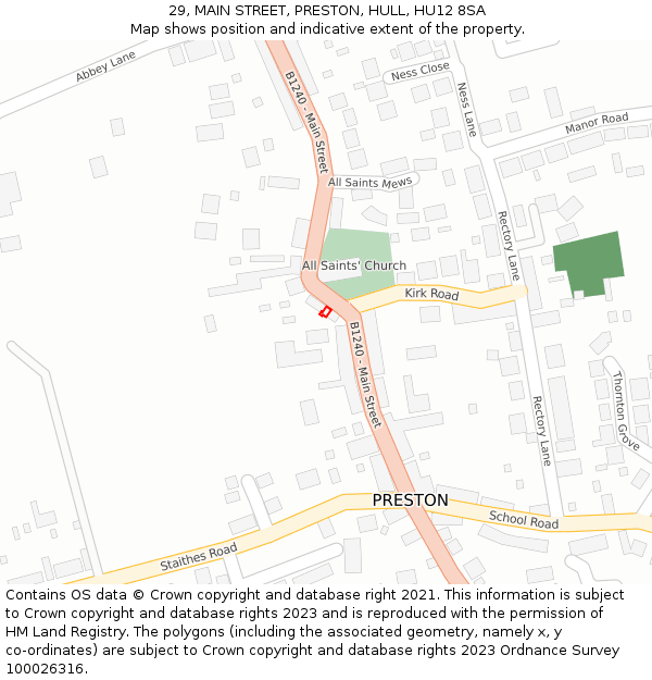 29, MAIN STREET, PRESTON, HULL, HU12 8SA: Location map and indicative extent of plot
