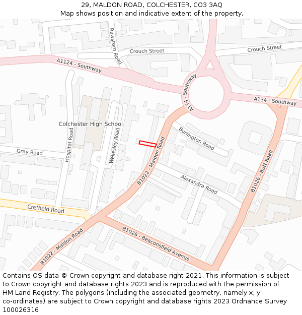 29, MALDON ROAD, COLCHESTER, CO3 3AQ: Location map and indicative extent of plot