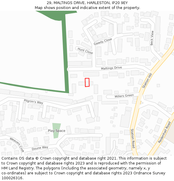 29, MALTINGS DRIVE, HARLESTON, IP20 9EY: Location map and indicative extent of plot