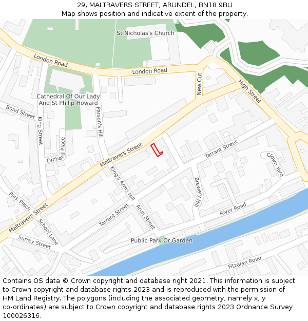 29, MALTRAVERS STREET, ARUNDEL, BN18 9BU: Location map and indicative extent of plot