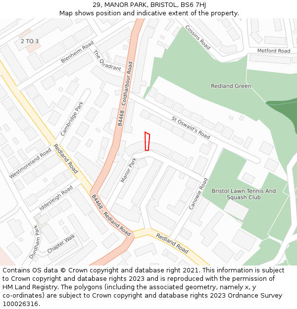 29, MANOR PARK, BRISTOL, BS6 7HJ: Location map and indicative extent of plot