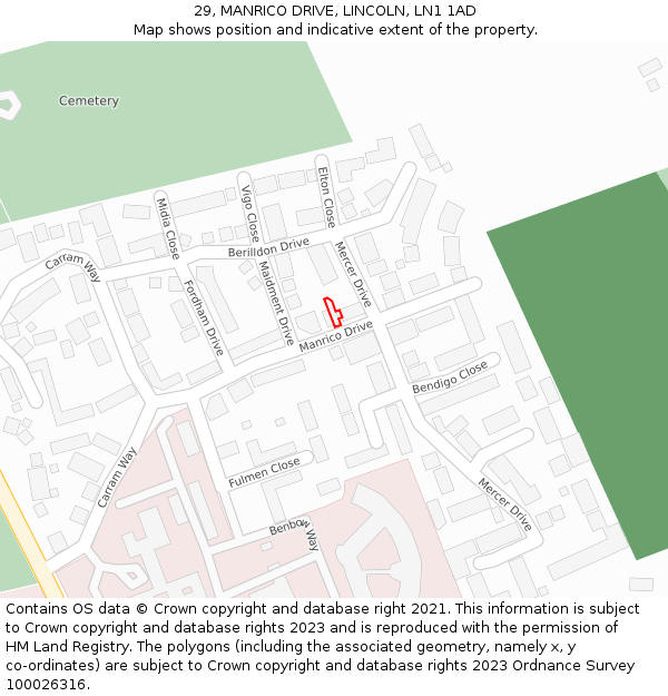 29, MANRICO DRIVE, LINCOLN, LN1 1AD: Location map and indicative extent of plot
