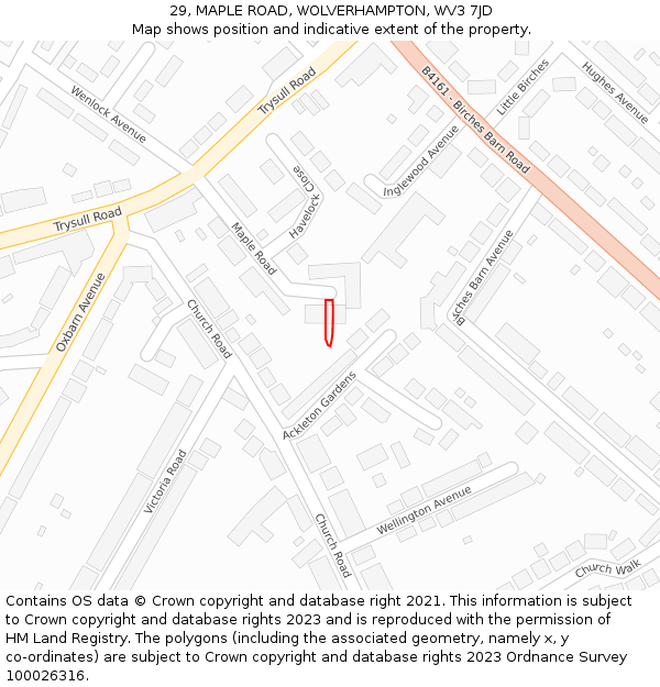 29, MAPLE ROAD, WOLVERHAMPTON, WV3 7JD: Location map and indicative extent of plot