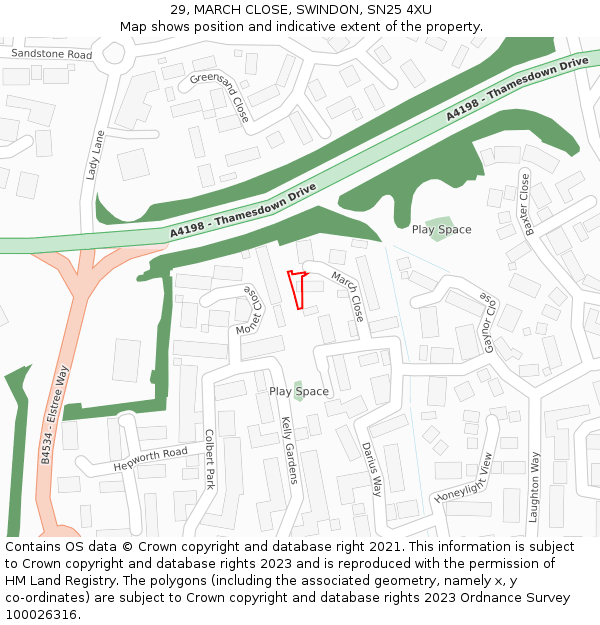 29, MARCH CLOSE, SWINDON, SN25 4XU: Location map and indicative extent of plot