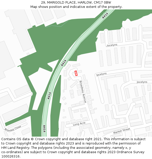 29, MARIGOLD PLACE, HARLOW, CM17 0BW: Location map and indicative extent of plot