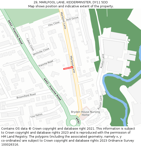 29, MARLPOOL LANE, KIDDERMINSTER, DY11 5DD: Location map and indicative extent of plot