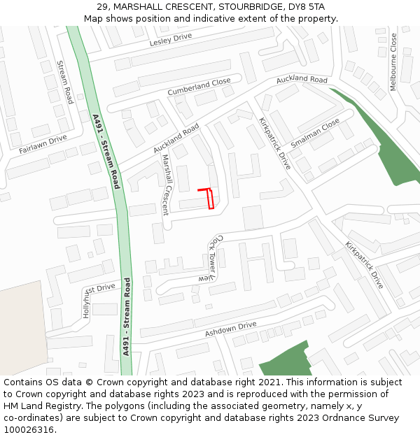 29, MARSHALL CRESCENT, STOURBRIDGE, DY8 5TA: Location map and indicative extent of plot