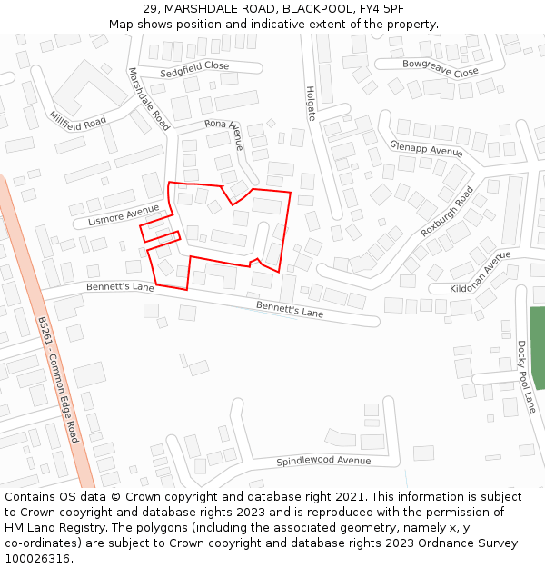29, MARSHDALE ROAD, BLACKPOOL, FY4 5PF: Location map and indicative extent of plot