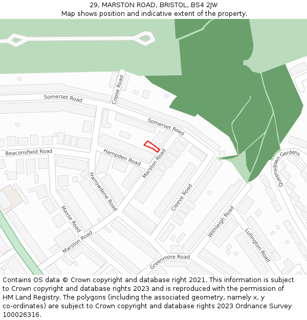 29, MARSTON ROAD, BRISTOL, BS4 2JW: Location map and indicative extent of plot