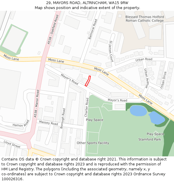 29, MAYORS ROAD, ALTRINCHAM, WA15 9RW: Location map and indicative extent of plot