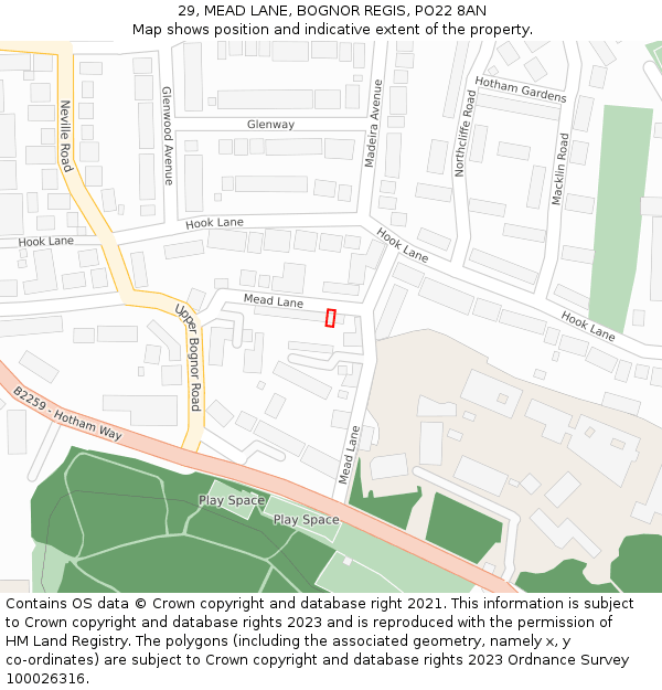 29, MEAD LANE, BOGNOR REGIS, PO22 8AN: Location map and indicative extent of plot