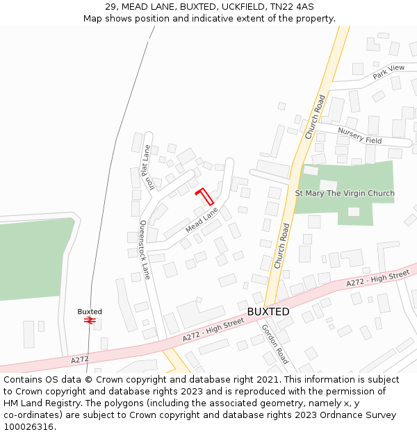 29, MEAD LANE, BUXTED, UCKFIELD, TN22 4AS: Location map and indicative extent of plot