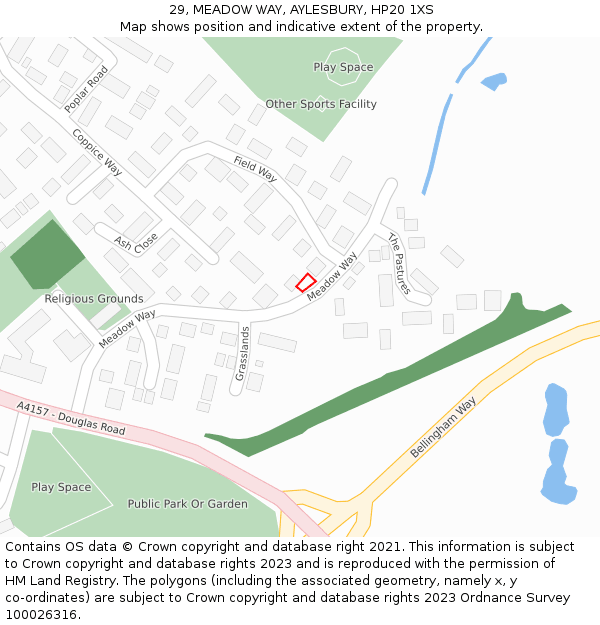 29, MEADOW WAY, AYLESBURY, HP20 1XS: Location map and indicative extent of plot