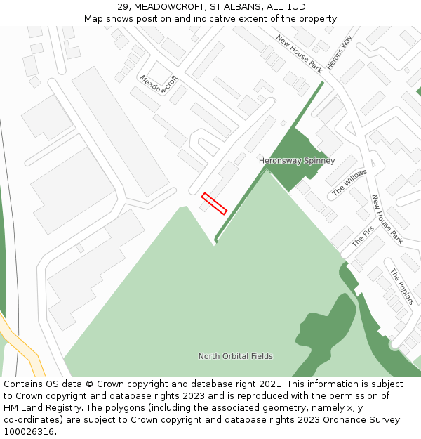 29, MEADOWCROFT, ST ALBANS, AL1 1UD: Location map and indicative extent of plot