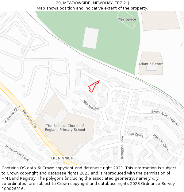 29, MEADOWSIDE, NEWQUAY, TR7 2LJ: Location map and indicative extent of plot