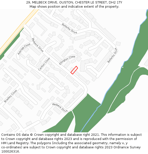 29, MELBECK DRIVE, OUSTON, CHESTER LE STREET, DH2 1TY: Location map and indicative extent of plot