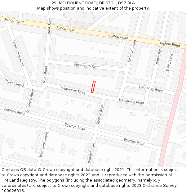 29, MELBOURNE ROAD, BRISTOL, BS7 8LA: Location map and indicative extent of plot