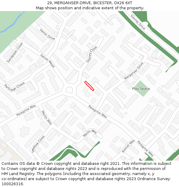 29, MERGANSER DRIVE, BICESTER, OX26 6XT: Location map and indicative extent of plot