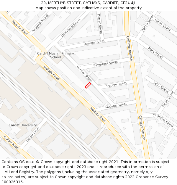 29, MERTHYR STREET, CATHAYS, CARDIFF, CF24 4JL: Location map and indicative extent of plot