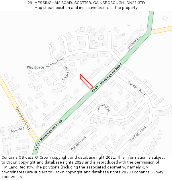 29, MESSINGHAM ROAD, SCOTTER, GAINSBOROUGH, DN21 3TD: Location map and indicative extent of plot