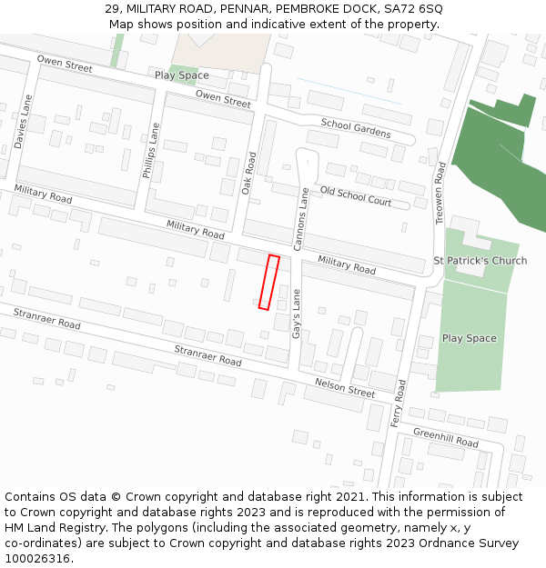 29, MILITARY ROAD, PENNAR, PEMBROKE DOCK, SA72 6SQ: Location map and indicative extent of plot