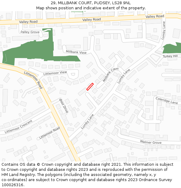 29, MILLBANK COURT, PUDSEY, LS28 9NL: Location map and indicative extent of plot