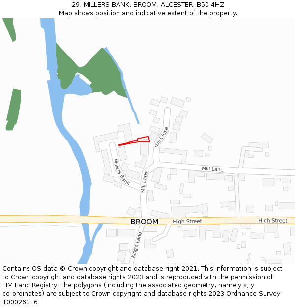 29, MILLERS BANK, BROOM, ALCESTER, B50 4HZ: Location map and indicative extent of plot