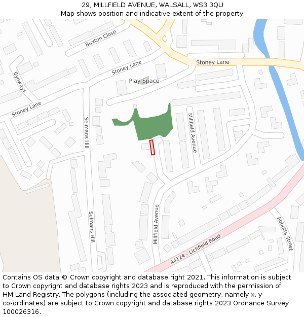 29, MILLFIELD AVENUE, WALSALL, WS3 3QU: Location map and indicative extent of plot