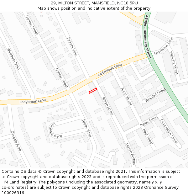 29, MILTON STREET, MANSFIELD, NG18 5PU: Location map and indicative extent of plot