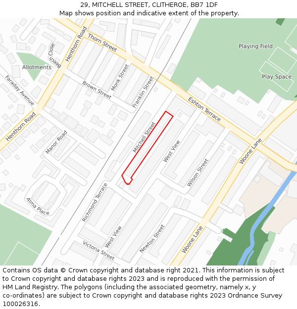 29, MITCHELL STREET, CLITHEROE, BB7 1DF: Location map and indicative extent of plot