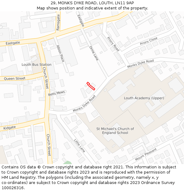 29, MONKS DYKE ROAD, LOUTH, LN11 9AP: Location map and indicative extent of plot