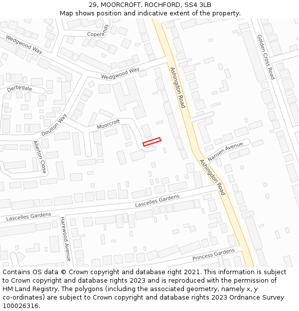 29, MOORCROFT, ROCHFORD, SS4 3LB: Location map and indicative extent of plot