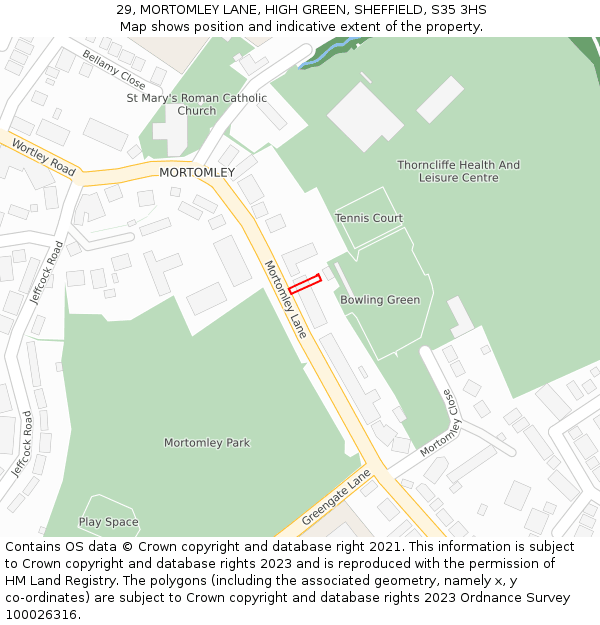 29, MORTOMLEY LANE, HIGH GREEN, SHEFFIELD, S35 3HS: Location map and indicative extent of plot