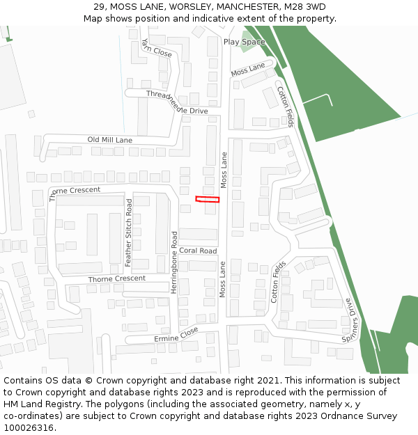29, MOSS LANE, WORSLEY, MANCHESTER, M28 3WD: Location map and indicative extent of plot
