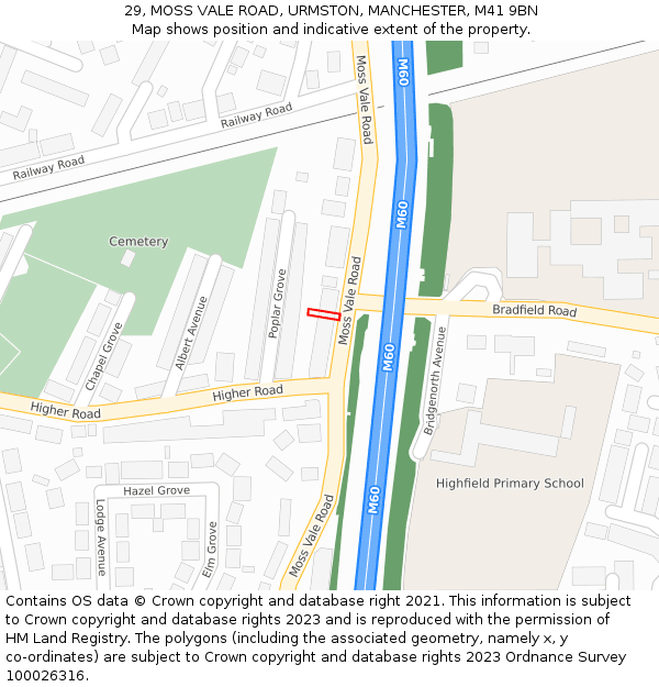 29, MOSS VALE ROAD, URMSTON, MANCHESTER, M41 9BN: Location map and indicative extent of plot