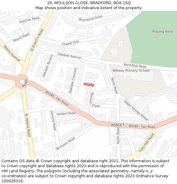 29, MOULSON CLOSE, BRADFORD, BD6 1SQ: Location map and indicative extent of plot