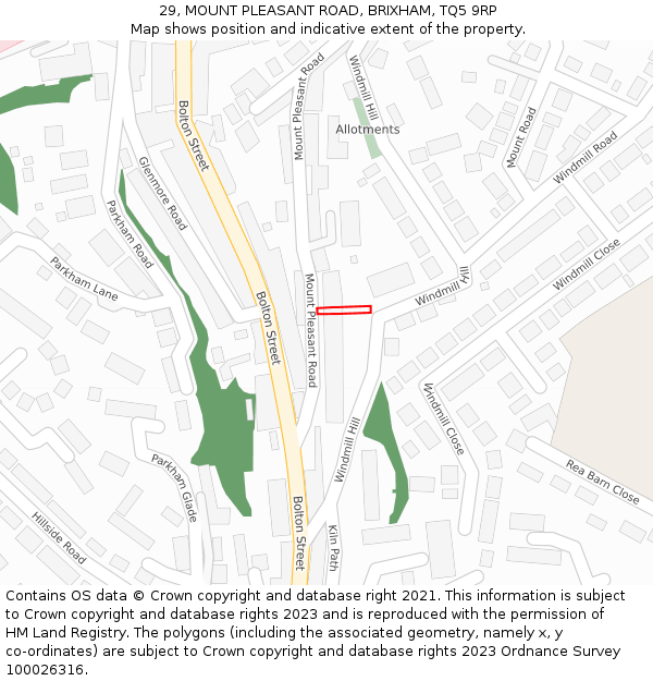 29, MOUNT PLEASANT ROAD, BRIXHAM, TQ5 9RP: Location map and indicative extent of plot