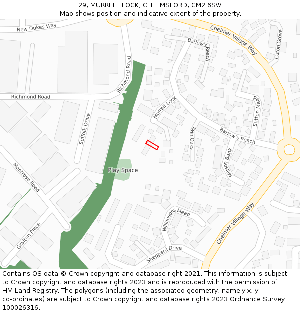 29, MURRELL LOCK, CHELMSFORD, CM2 6SW: Location map and indicative extent of plot